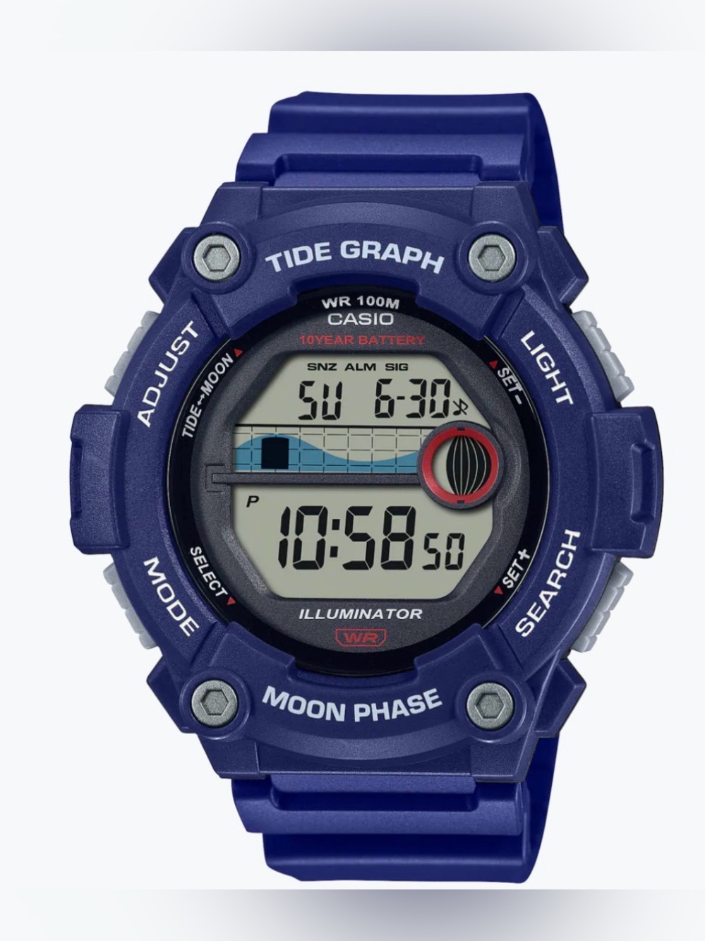 Casio Blue Digital Tide Graph Watch with Moon Phase Mens Watch